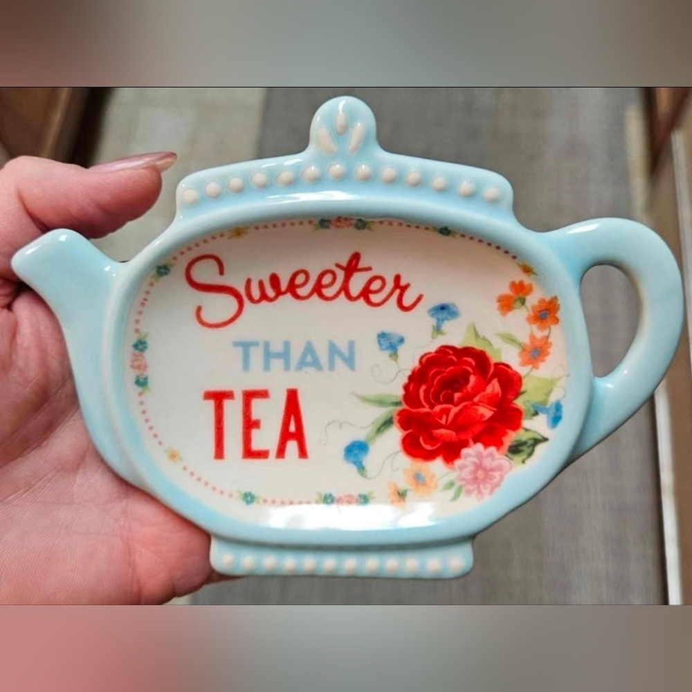Pioneer Woman Tea Bag Holder or Spoon Rest Sweeter Than Tea